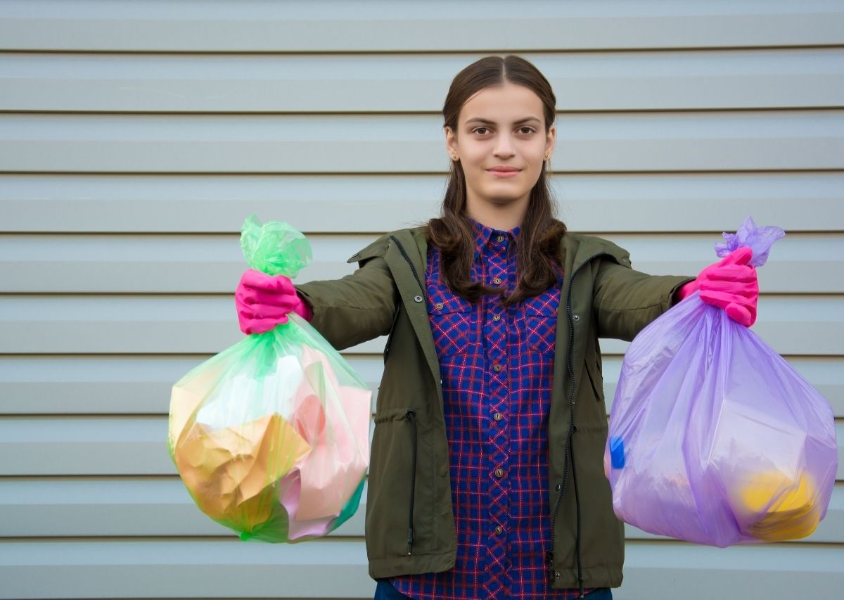 woman taking out the trash